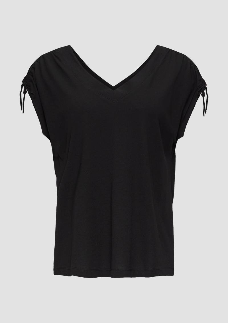 s.Oliver - V-Neck Shirt mit Raffung an den Schultern, Damen, schwarz von s.Oliver