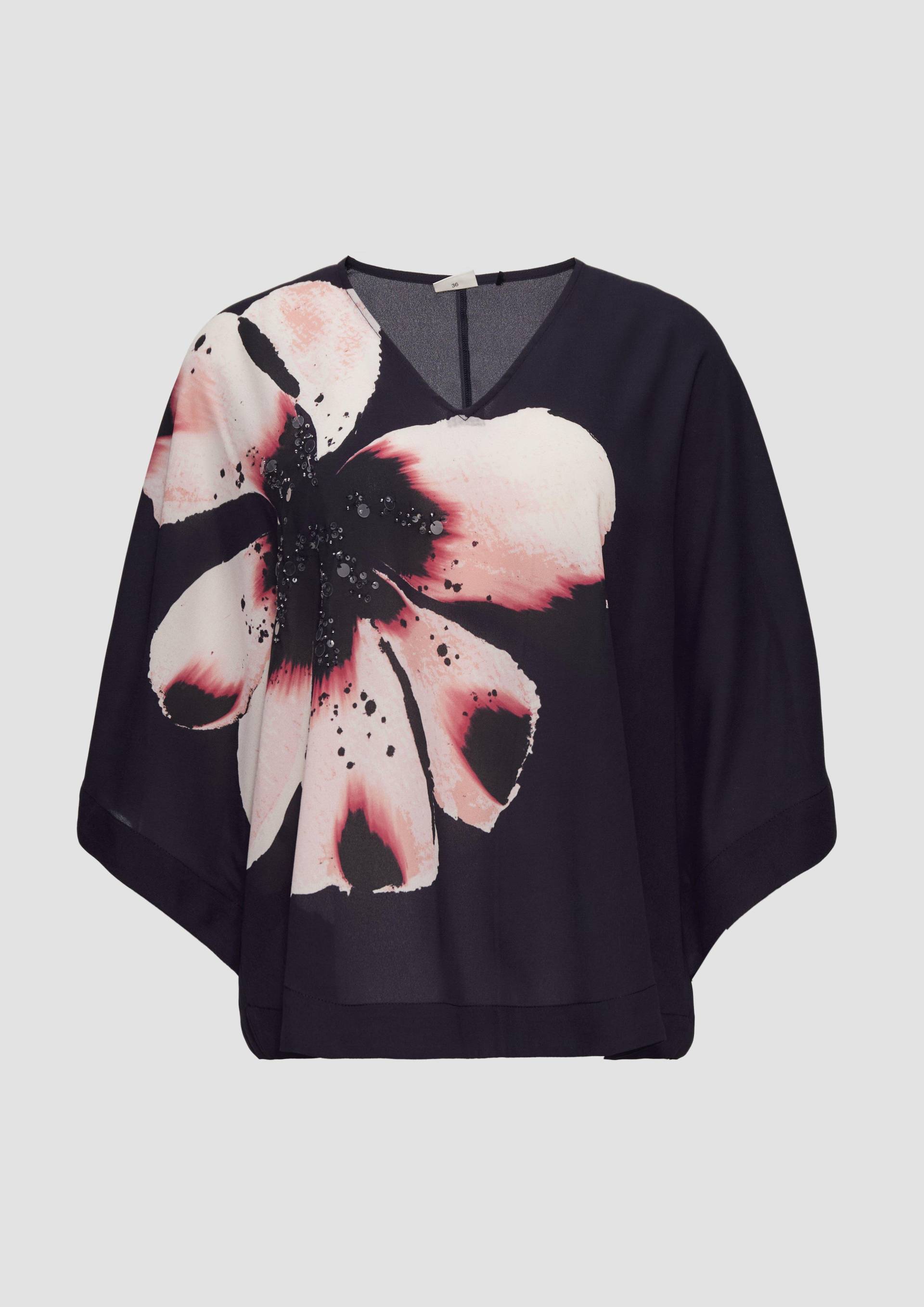 s.Oliver - Verkürzte Crêpe-Bluse im Loose Fit mit Pailletten, Damen, blau von s.Oliver