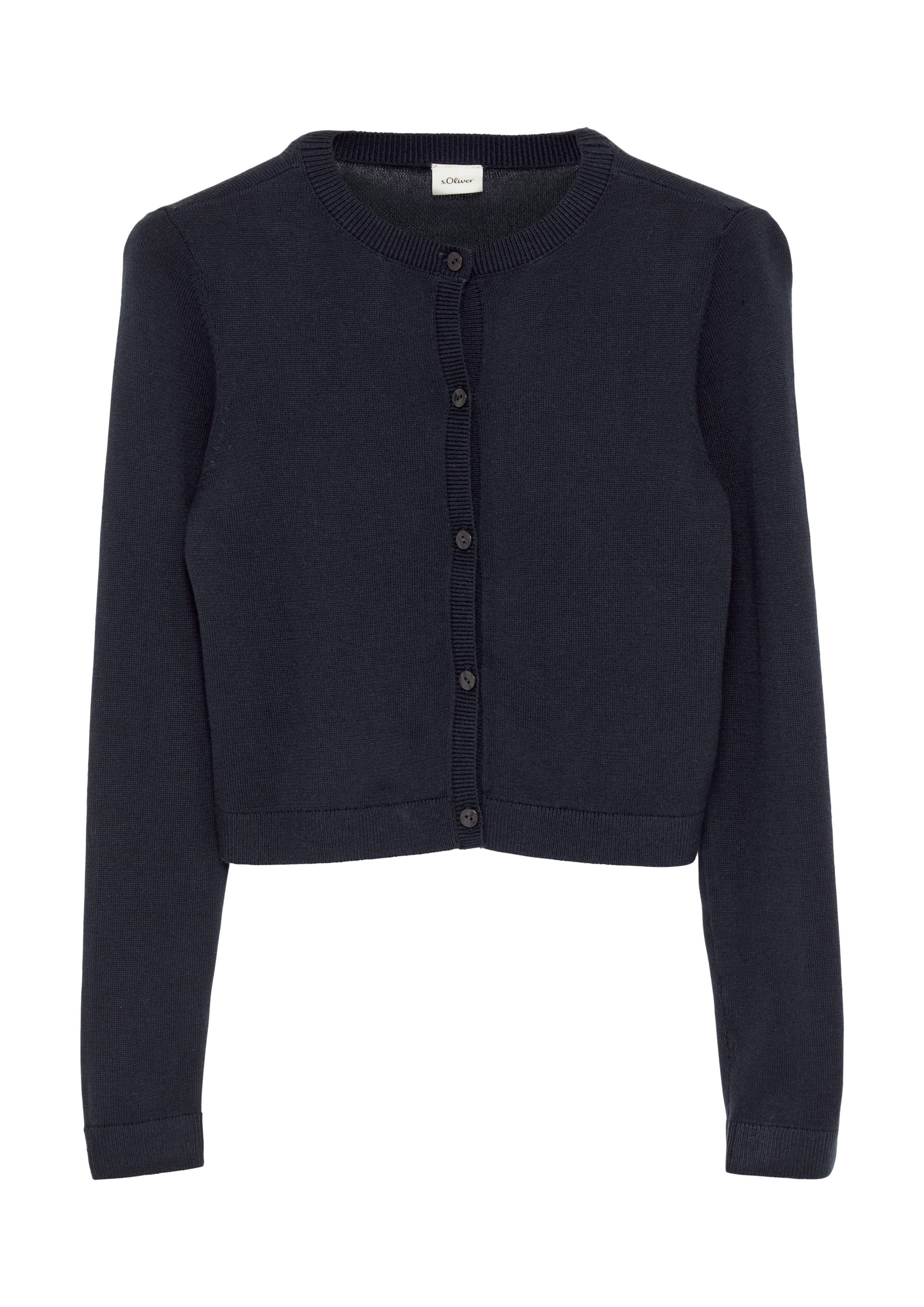 s.Oliver - Verkürzte Strickjacke aus Baumwollmix, Mädchen, blau von s.Oliver