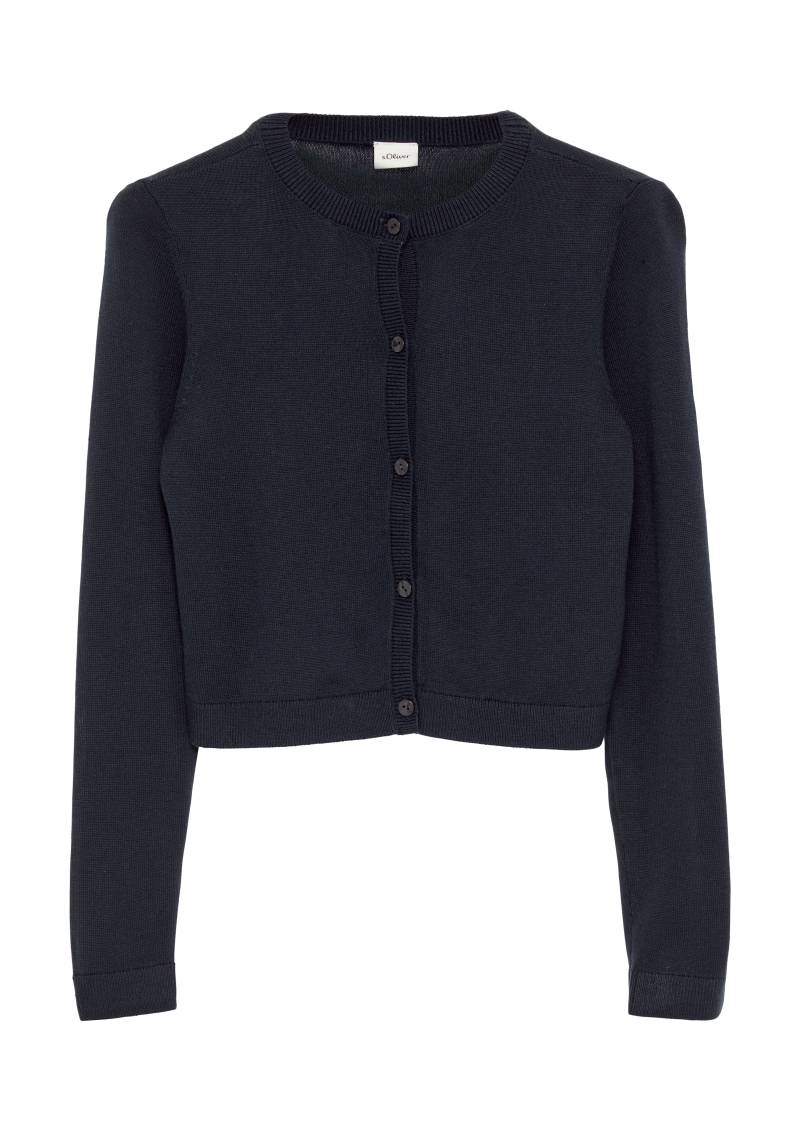 s.Oliver - Verkürzte Strickjacke aus Baumwollmix, Mädchen, blau von s.Oliver