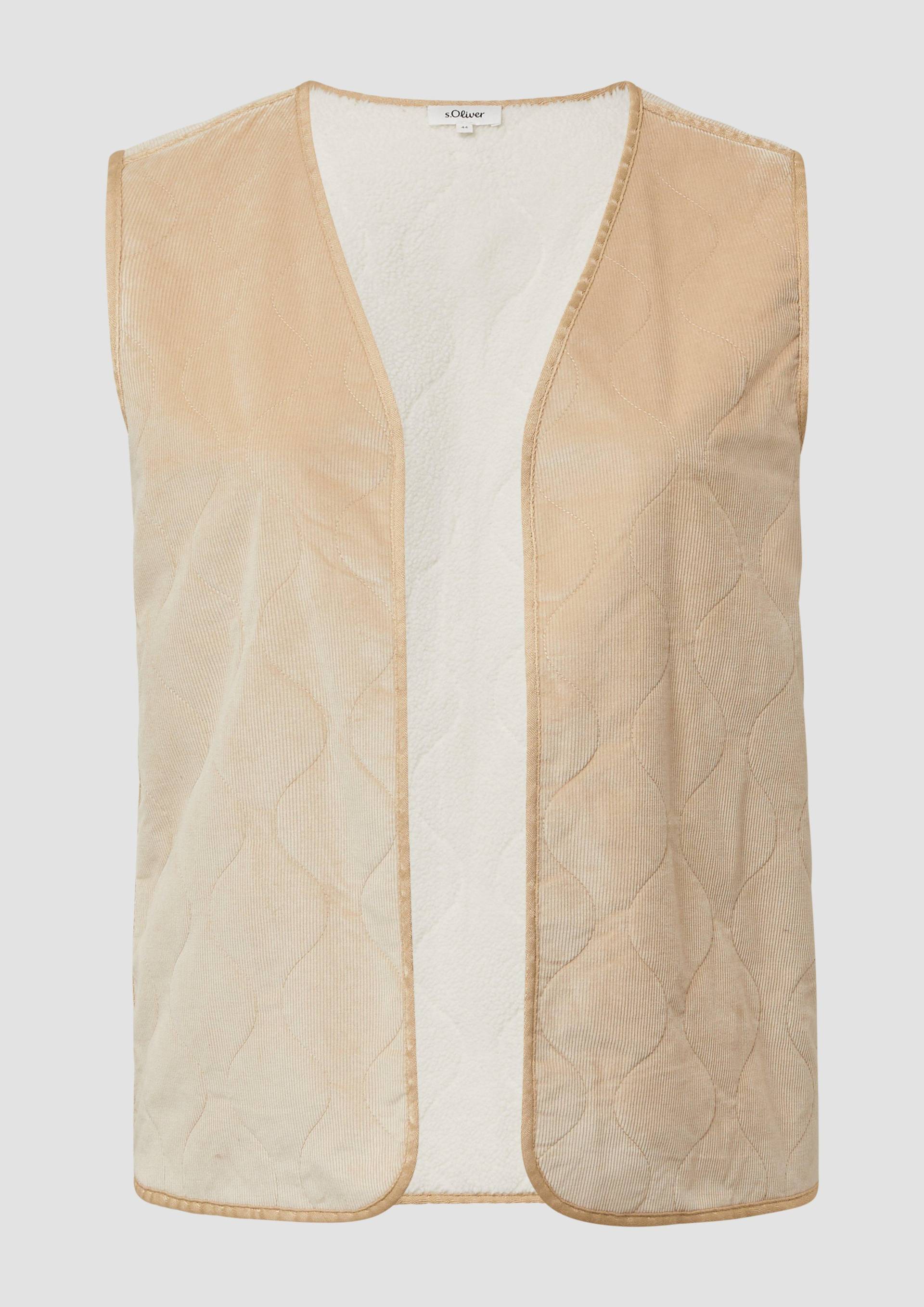 s.Oliver - Verschlusslose Cord-Weste mit Teddy-Plüsch-Futter, Damen, braun von s.Oliver