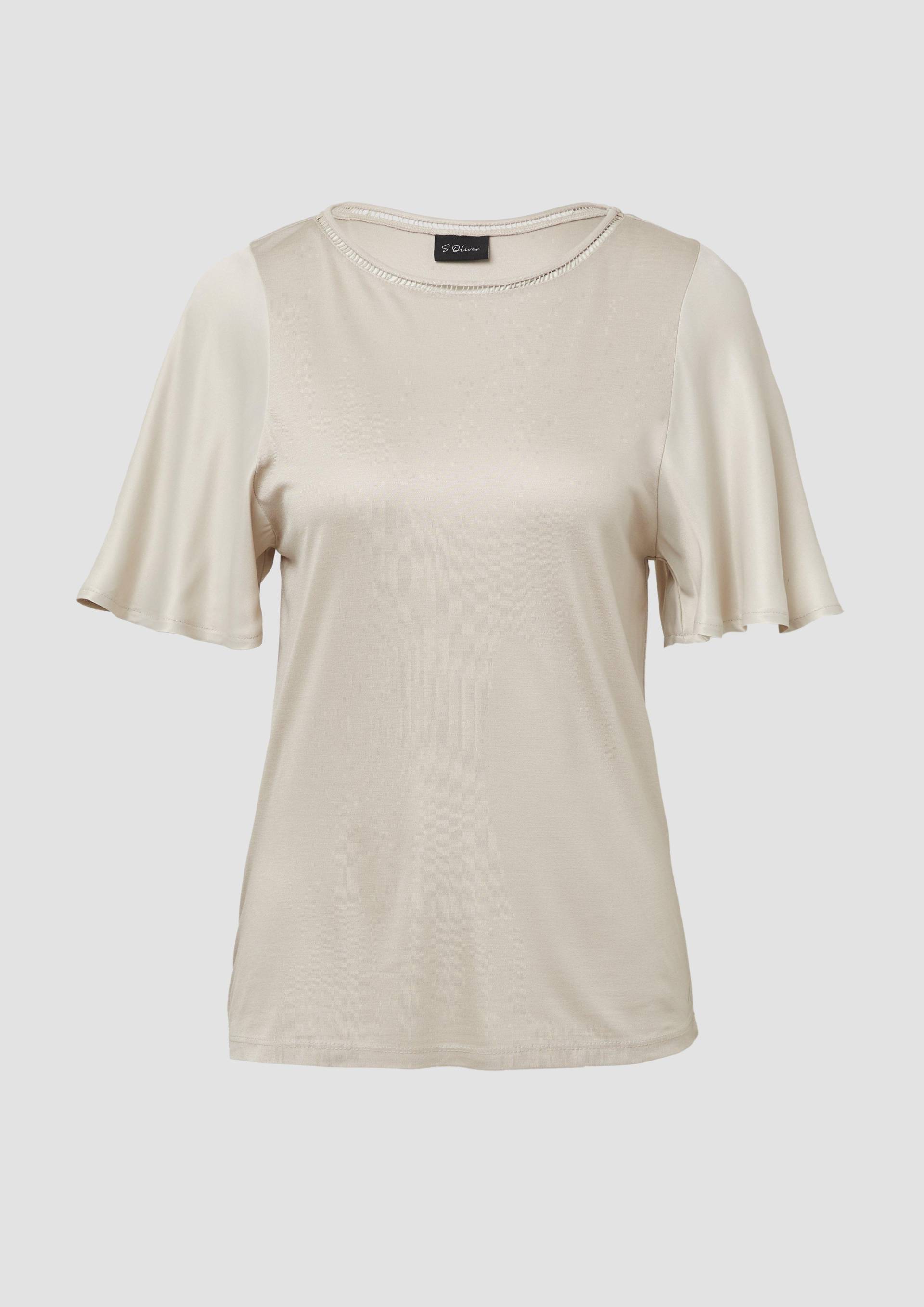 s.Oliver - Viskose-T-Shirt mit Rundhalsausschnitt und Satin-Ärmeln, Damen, Beige s.Oliver - Viskose-T-Shirt mit Rundhalsausschnitt und Satin-Ärmeln, Damen, Beige von s.Oliver