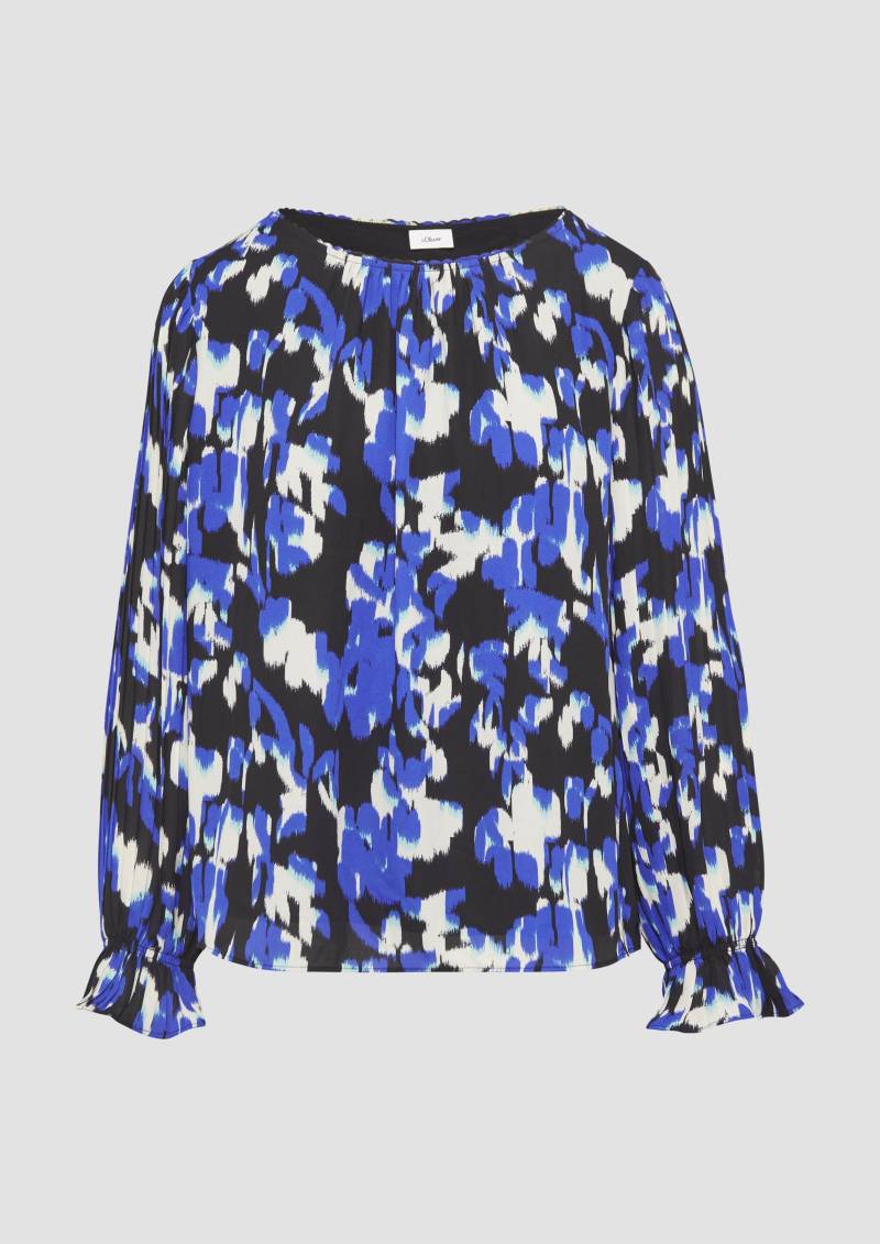 s.Oliver - Viskosebluse mit Plisseeärmeln, Damen, blau|schwarz von s.Oliver