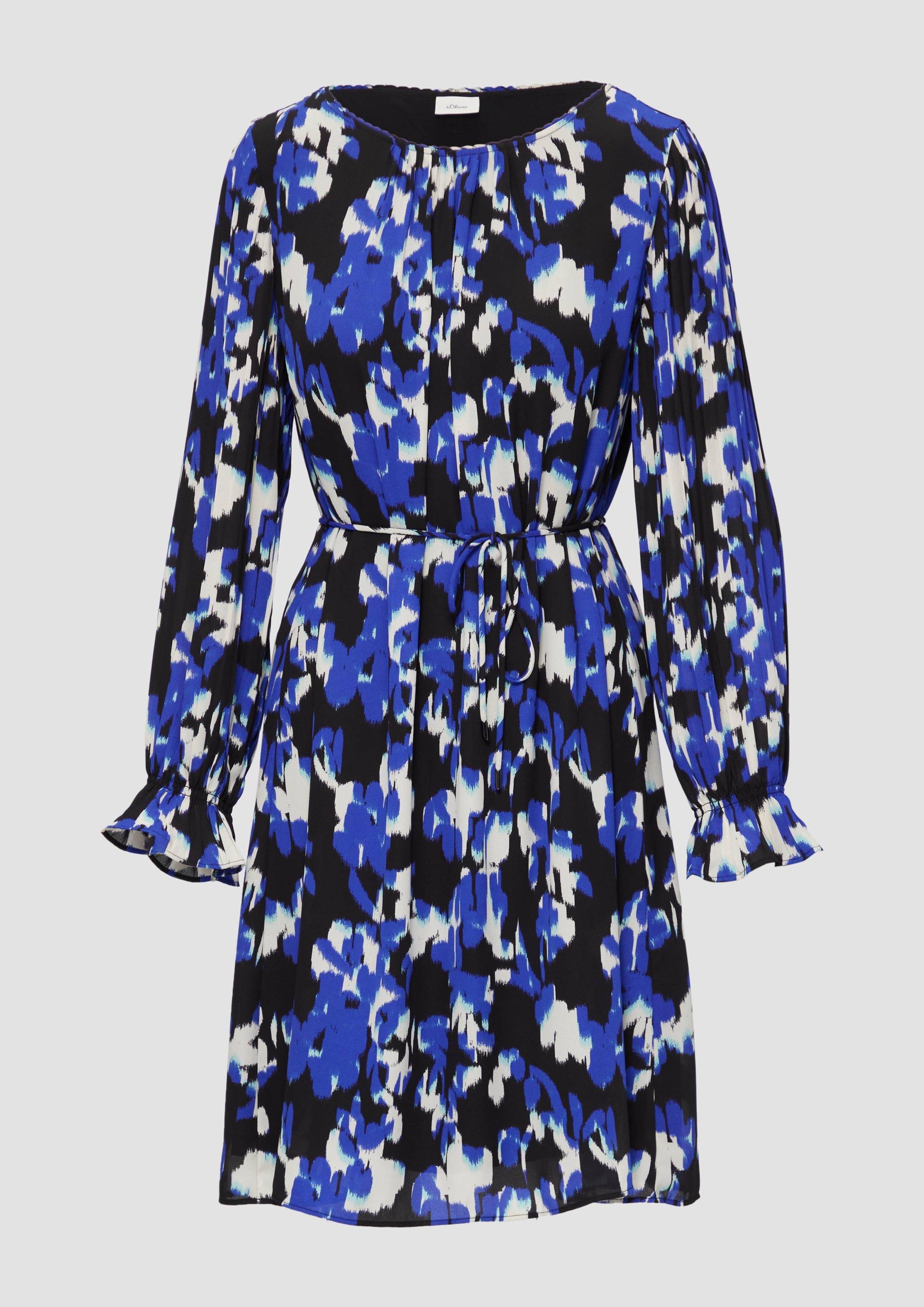 s.Oliver - Viskosekleid mit Plisseeärmeln, Damen, blau|mehrfarbig|schwarz von s.Oliver