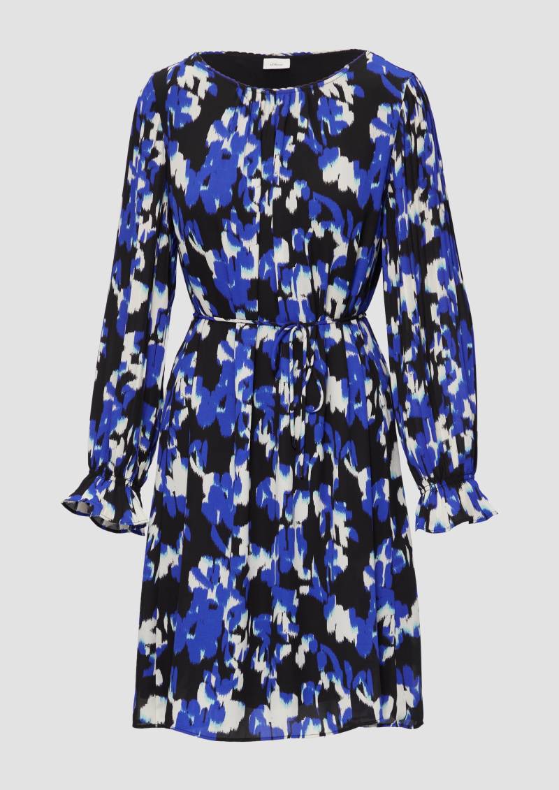 s.Oliver - Viskosekleid mit Plisseeärmeln, Damen, blau|mehrfarbig|schwarz von s.Oliver