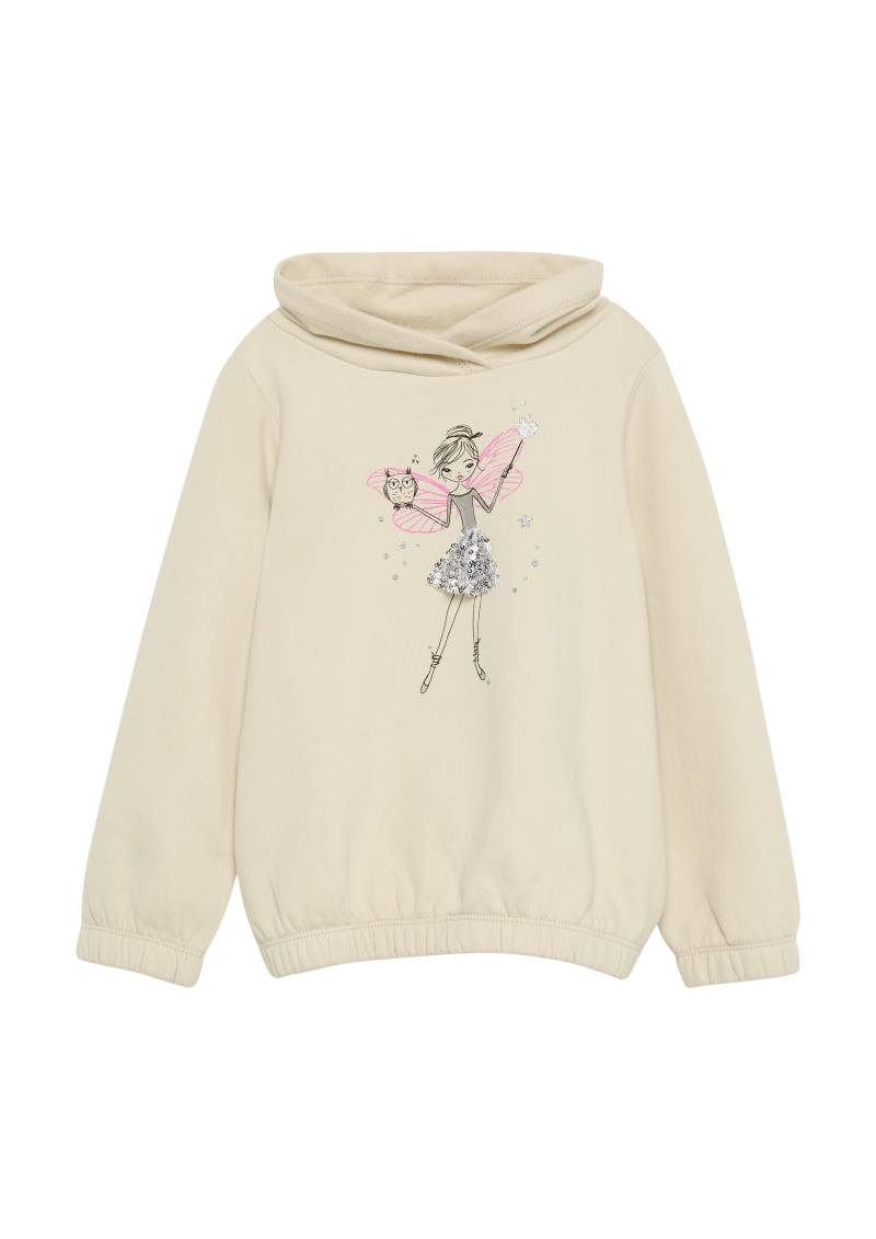 s.Oliver - Wärmendes Sweatshirt mit Schalkragen und Glitzer-Artwork, Kinder, Beige von s.Oliver
