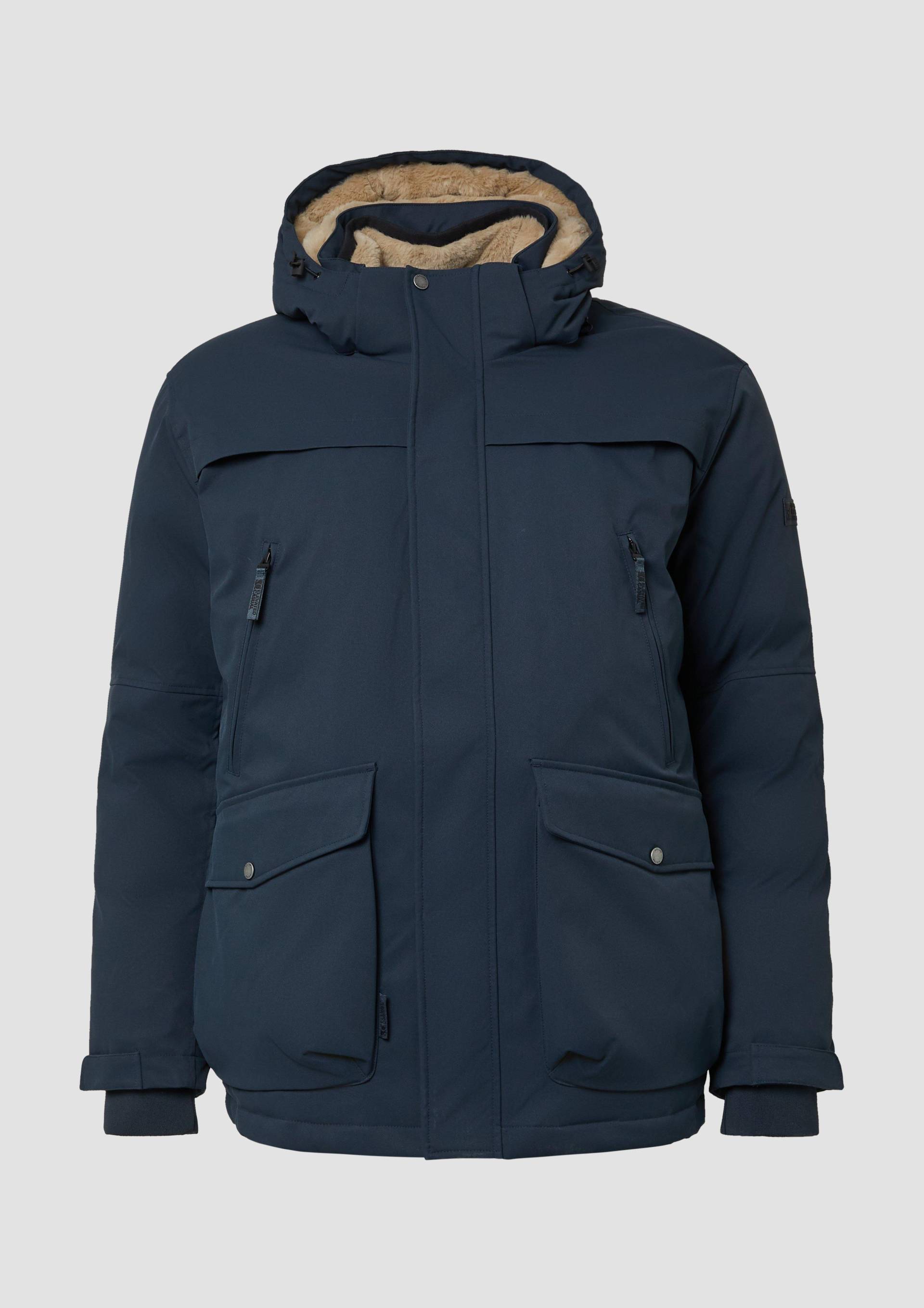 s.Oliver - Wasserabweisender Parka mit abnehmbarer Kapuze und Fake-Fur-Futter, Herren, blau von s.Oliver