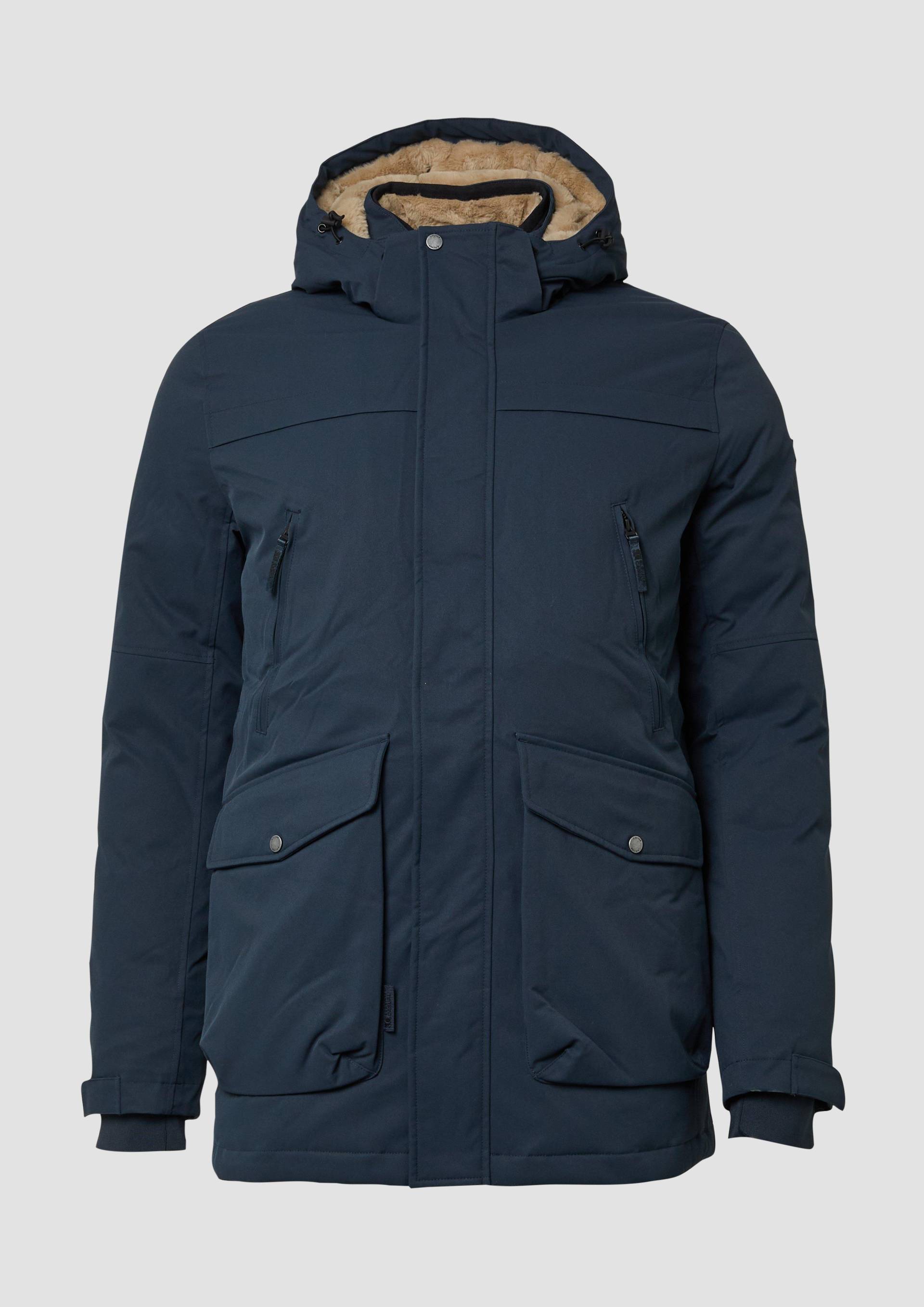 s.Oliver - Wasserabweisender Parka mit abnehmbarer Kapuze und Fake-Fur-Futter, Herren, blau von s.Oliver