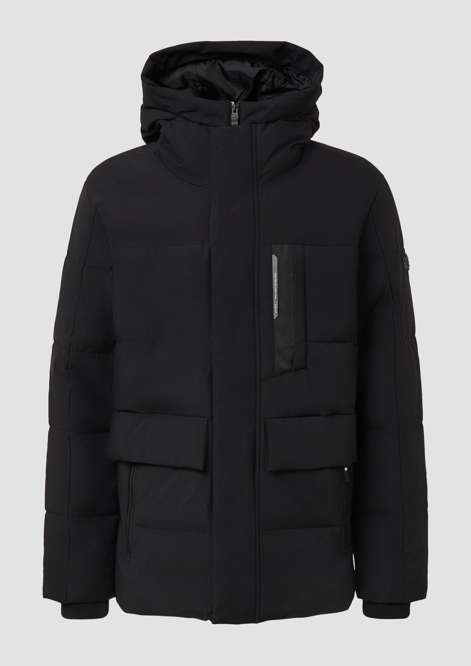 s.Oliver - Wasserabweisender Puffer-Parka mit Kapuze und sportiven Details, Herren, schwarz von s.Oliver