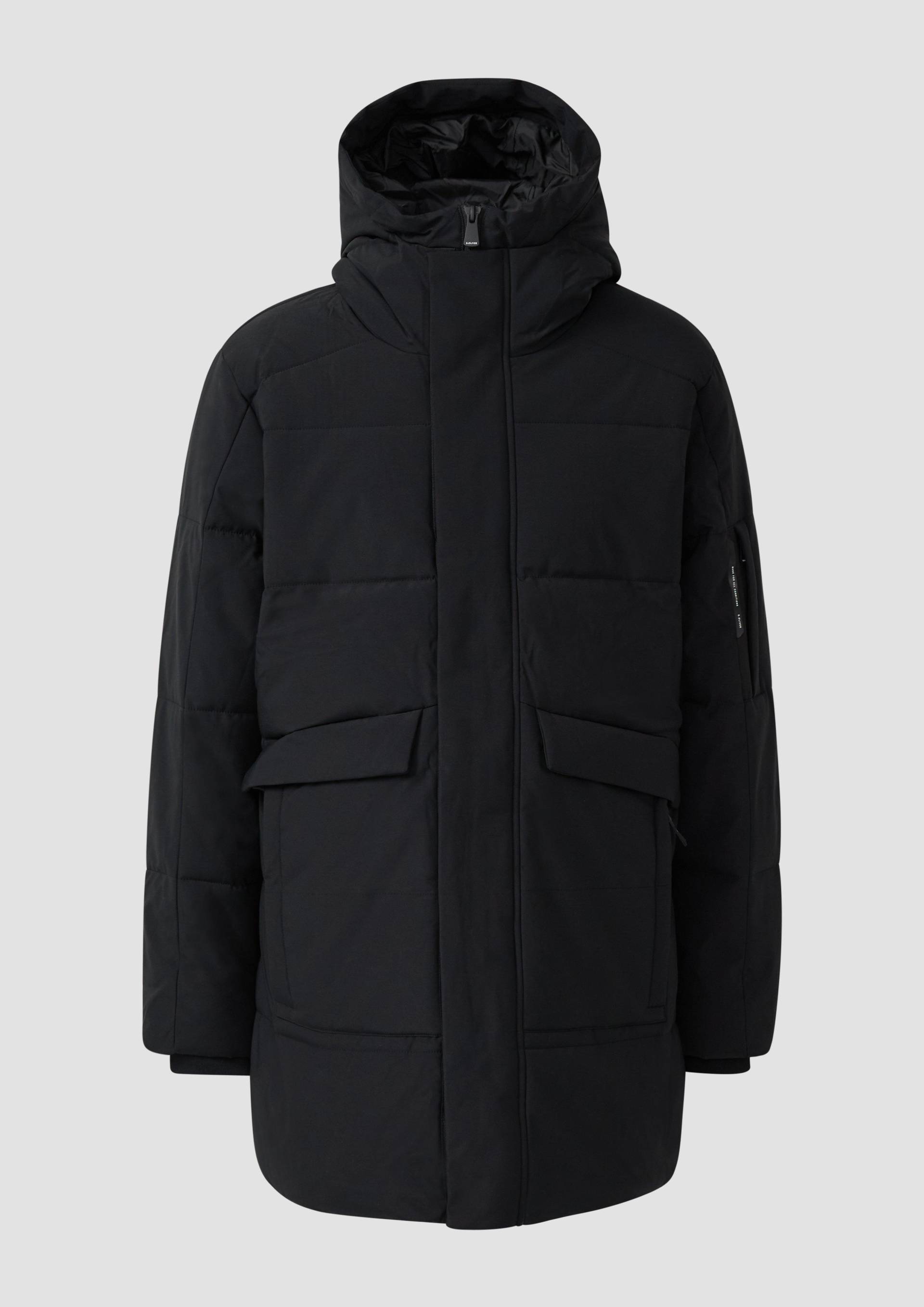 s.Oliver - Wasserabweisender Puffer-Parka mit Kapuze und sportiven Details, Herren, schwarz von s.Oliver
