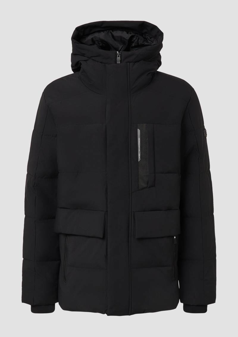 s.Oliver - Wasserabweisender Puffer-Parka mit Kapuze und sportiven Details, Herren, schwarz von s.Oliver