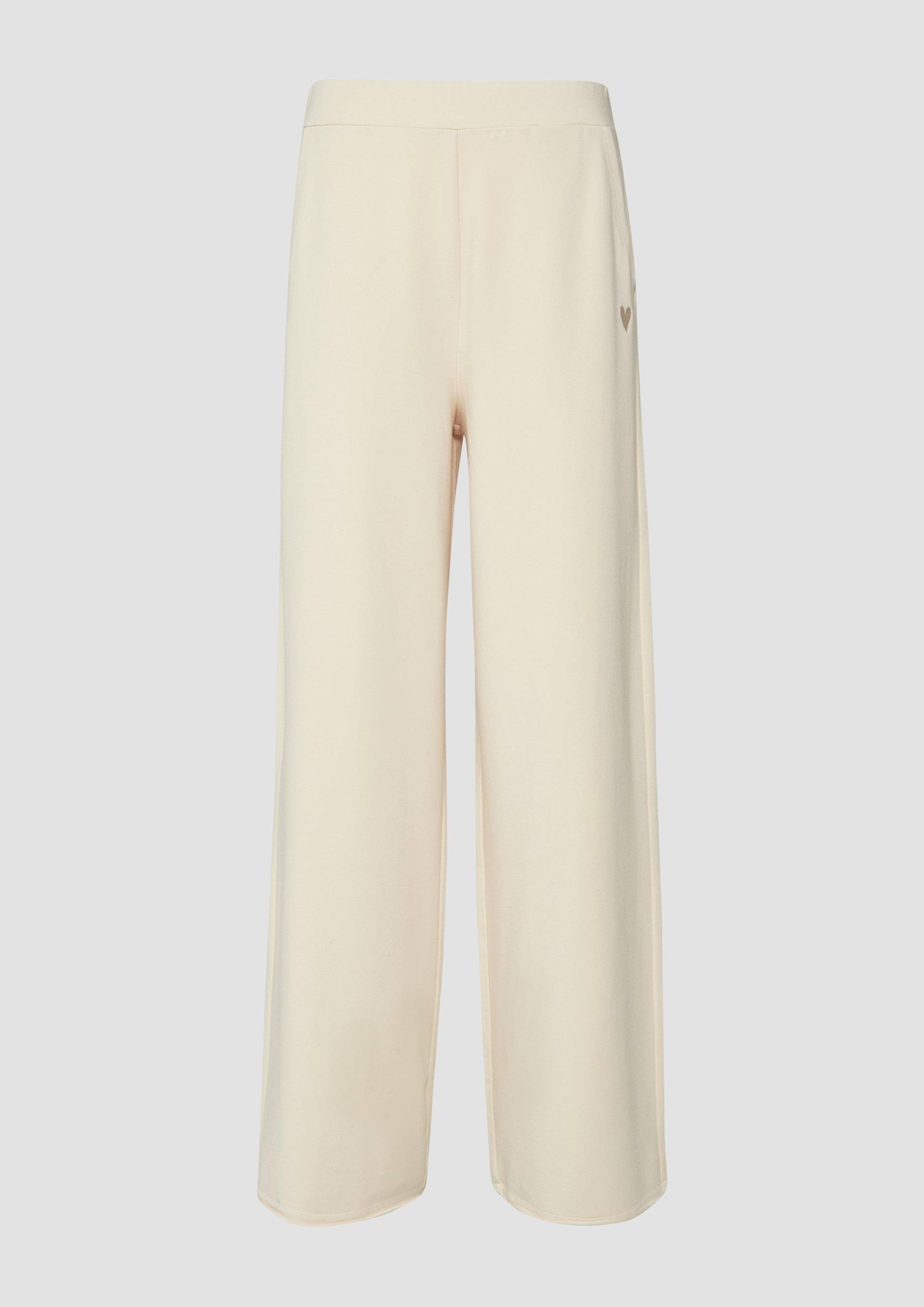 s.Oliver - Weiche Jerseyhose im Relaxed Fit mit Herz-Stickerei, Damen, Beige von s.Oliver