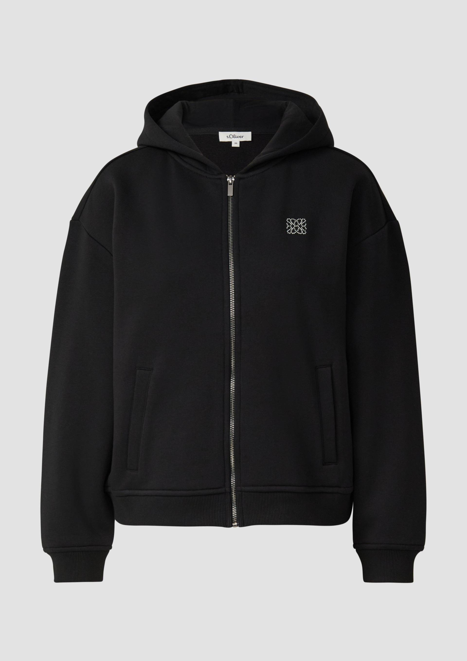 s.Oliver - Weiche Sweatjacke mit Schmuckstein-Detail, Damen, schwarz von s.Oliver