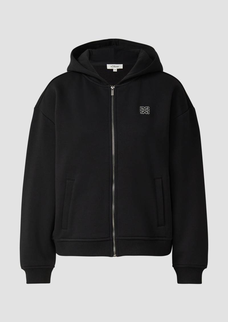 s.Oliver - Weiche Sweatjacke mit Schmuckstein-Detail, Damen, schwarz von s.Oliver