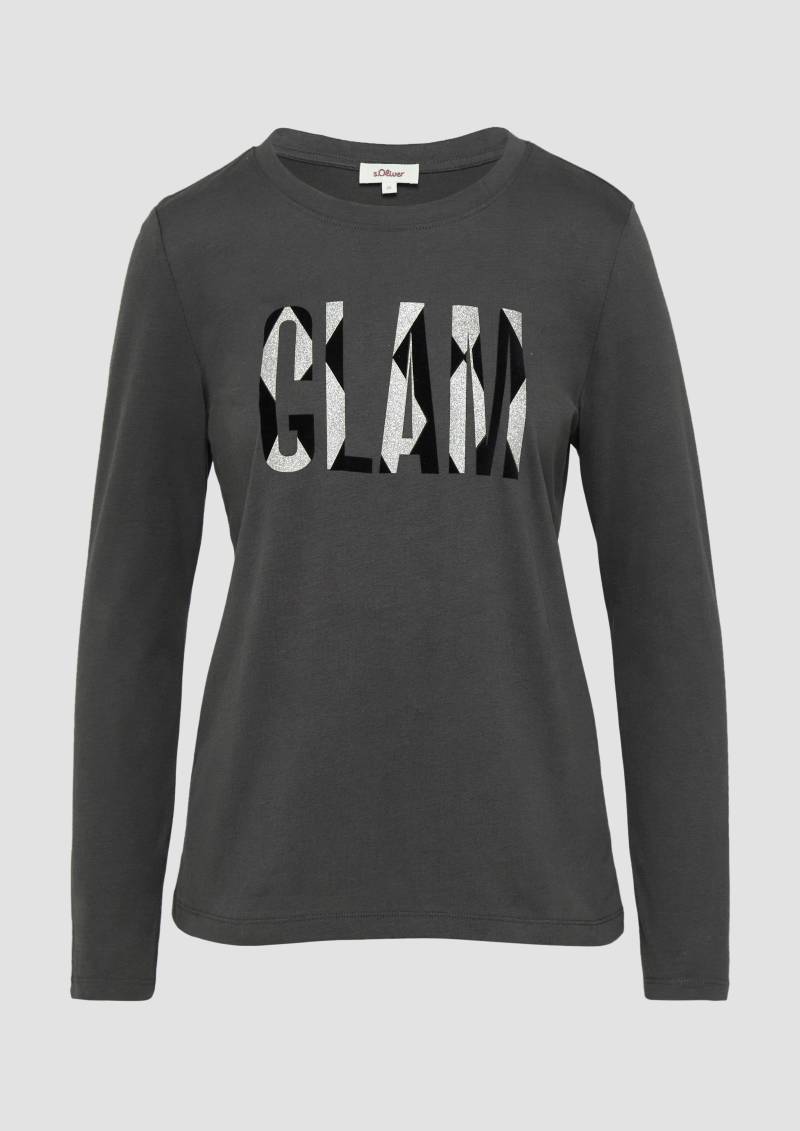 s.Oliver - Weiches Jerseyshirt mit Frontprint und Schmucksteinen, Damen, grau von s.Oliver
