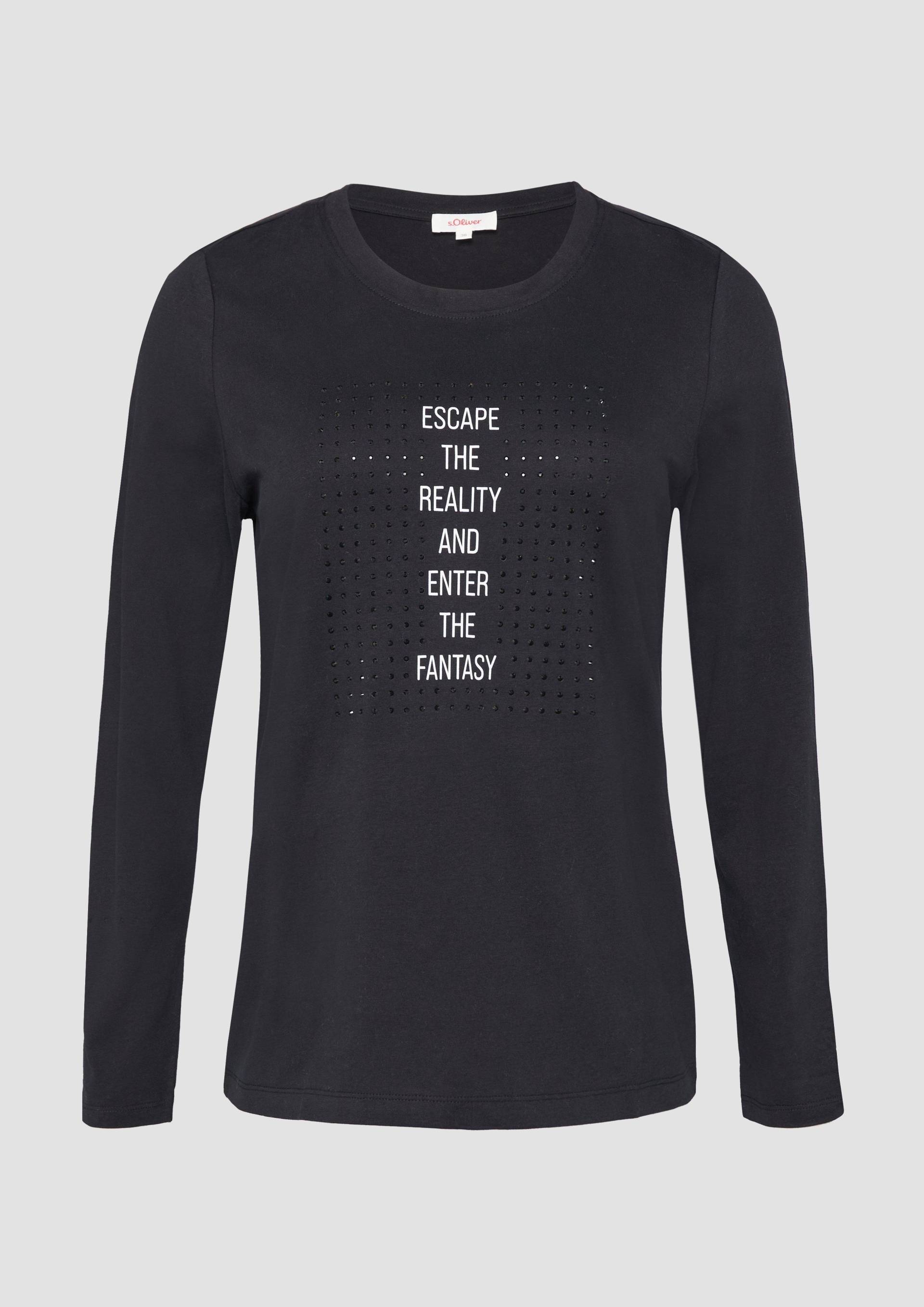 s.Oliver - Weiches Jerseyshirt mit Frontprint und Schmucksteinen, Damen, schwarz von s.Oliver