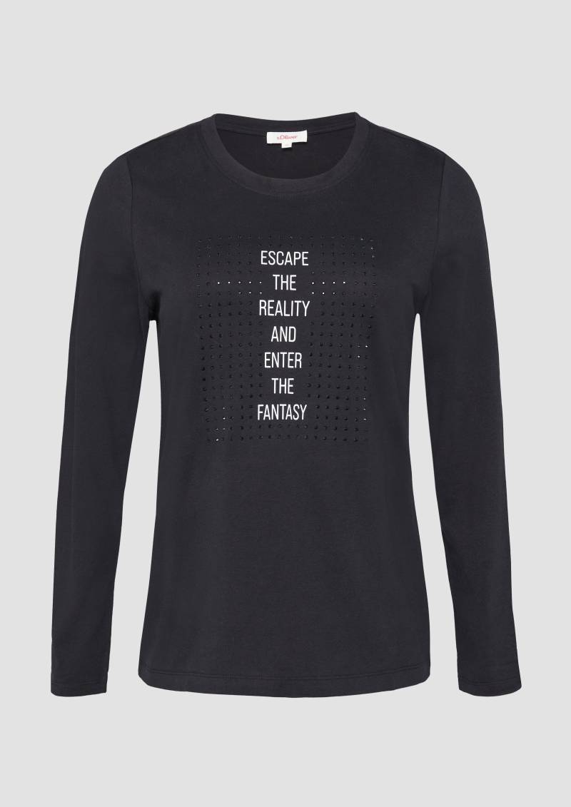 s.Oliver - Weiches Jerseyshirt mit Frontprint und Schmucksteinen, Damen, schwarz von s.Oliver