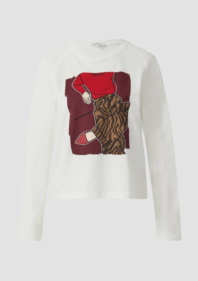 s.Oliver - Weiches Langarmshirt mit Schmucksteinen, Damen, creme von s.Oliver