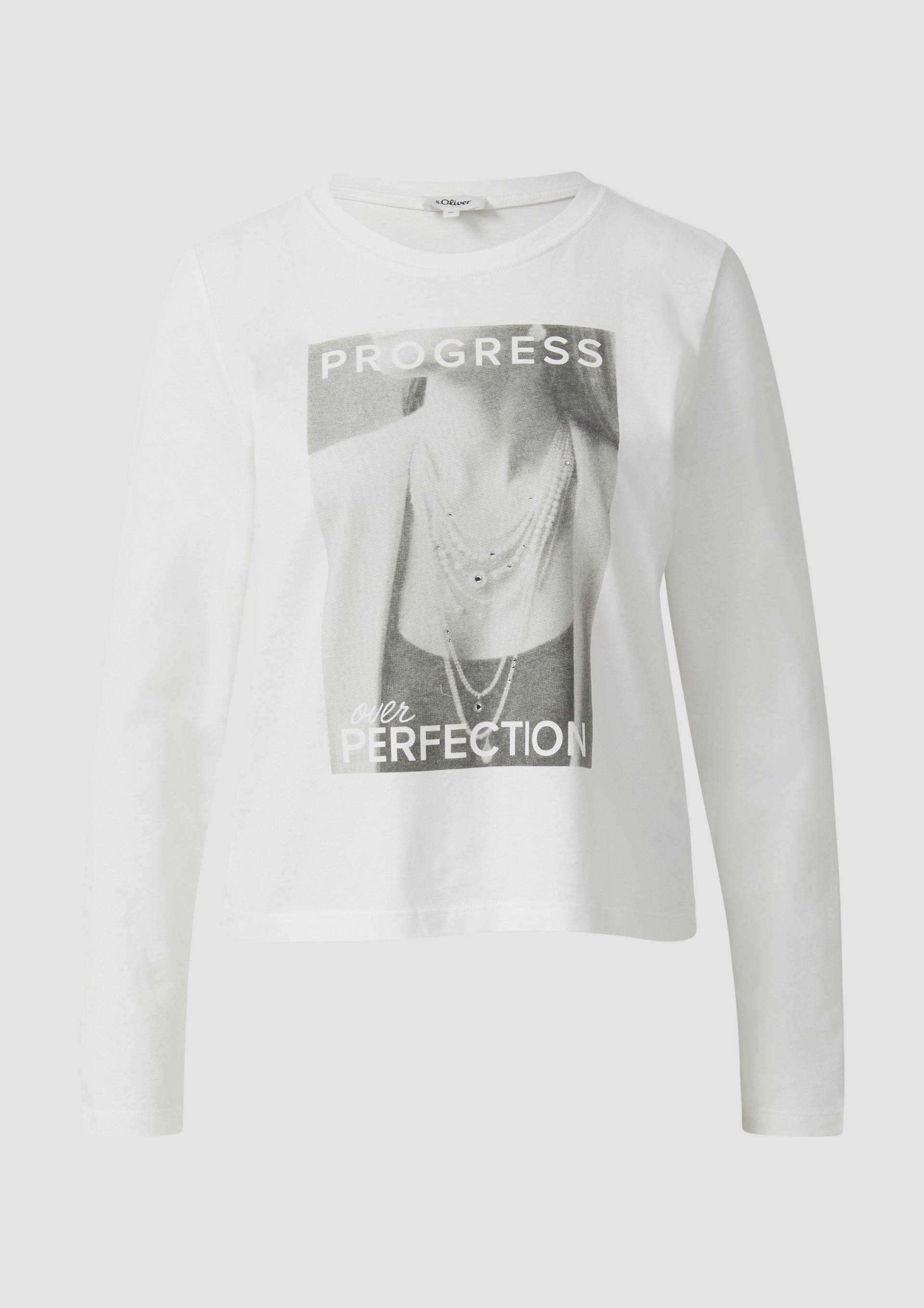 s.Oliver - Weiches Langarmshirt mit Schmucksteinen, Damen, weiß von s.Oliver