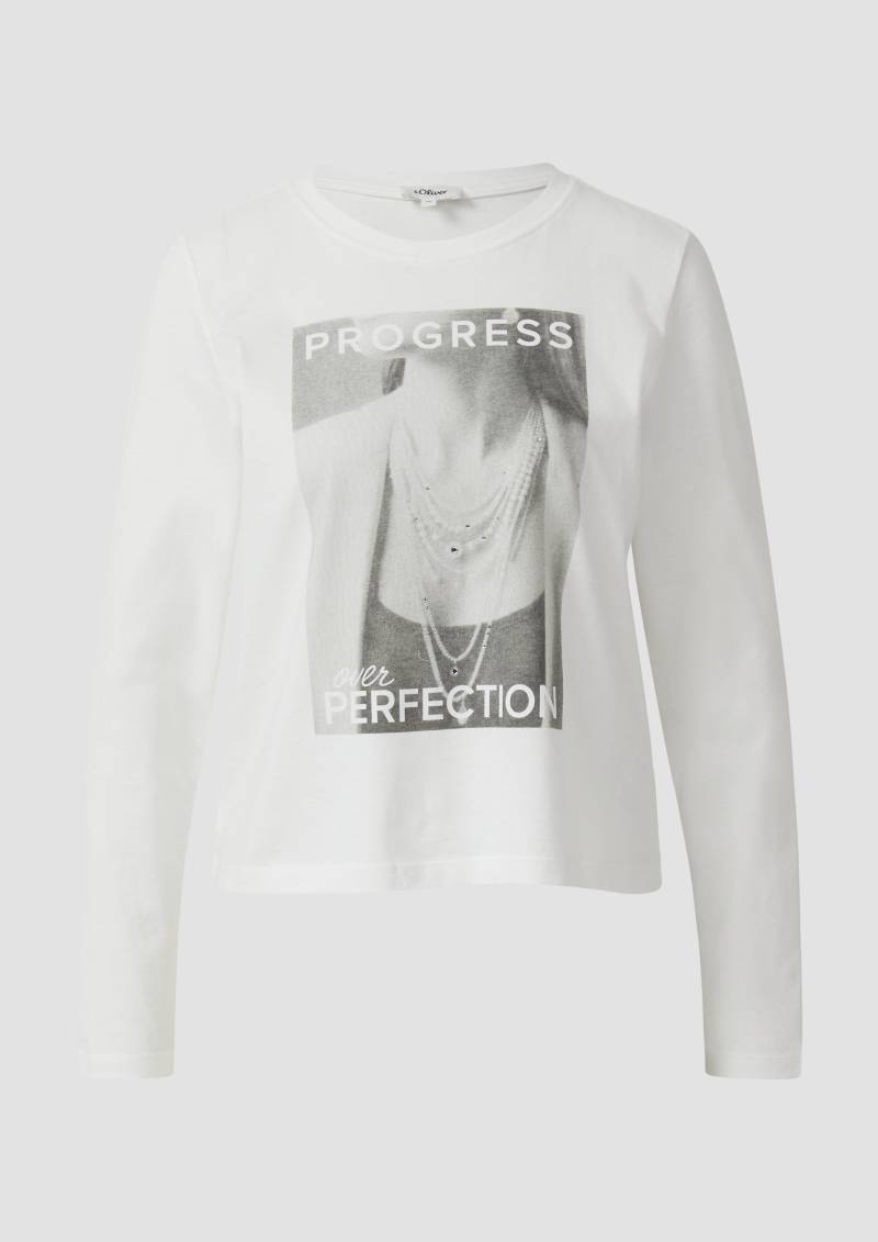 s.Oliver - Weiches Langarmshirt mit Schmucksteinen, Damen, weiß von s.Oliver