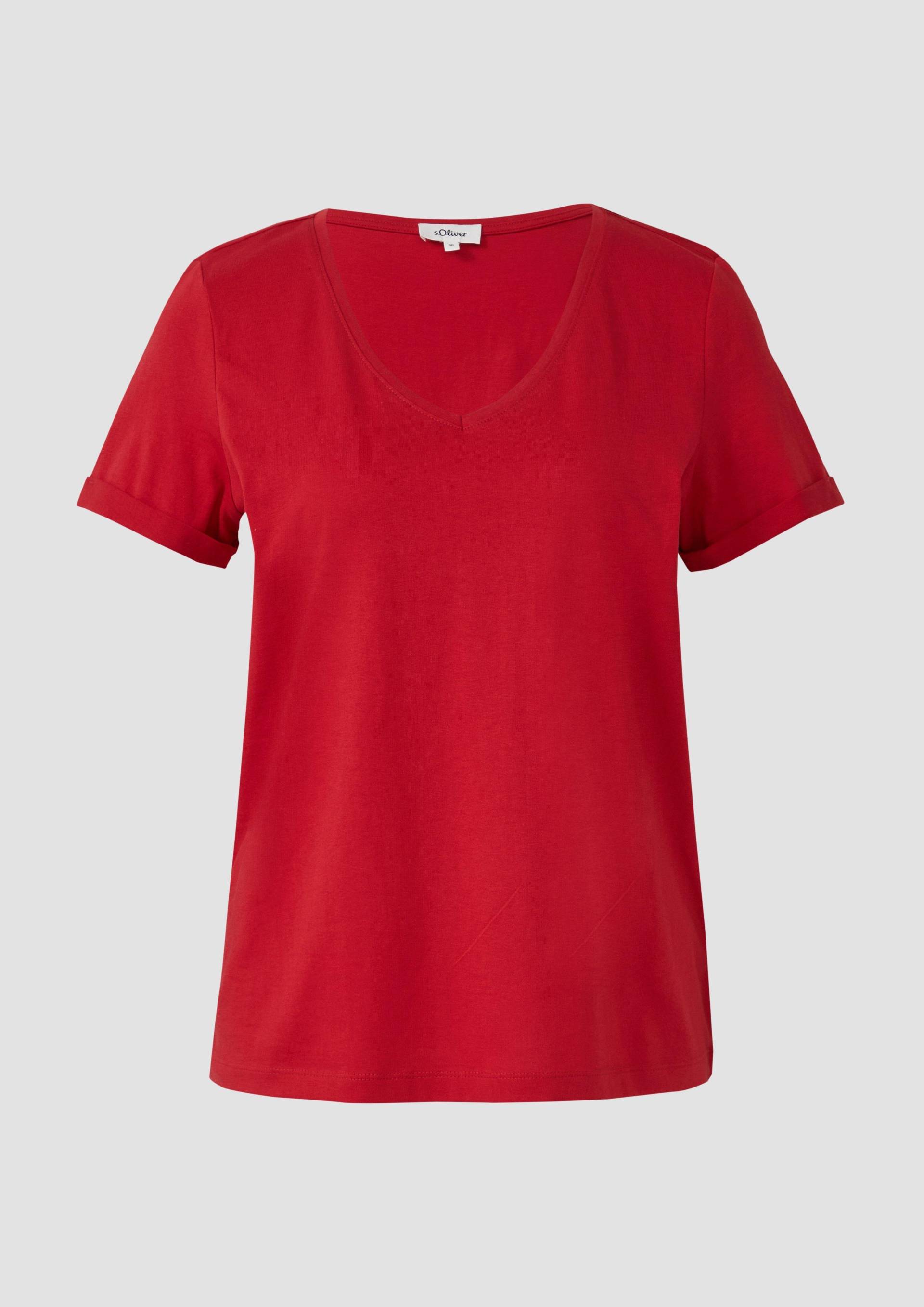 s.Oliver - Weiches T-Shirt aus Baumwolle mit V-Ausschnitt, Damen, rot von s.Oliver