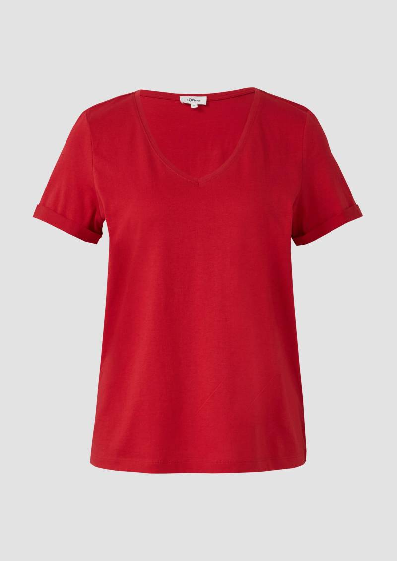 s.Oliver - Weiches T-Shirt aus Baumwolle mit V-Ausschnitt, Damen, rot von s.Oliver