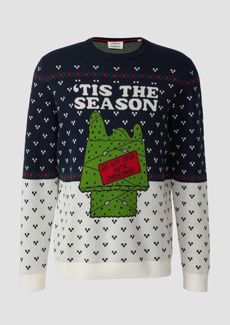s.Oliver - Weihnachtspullover aus reiner Baumwolle mit Peanuts®-Motiv, Herren, blau|mehrfarbig von s.Oliver