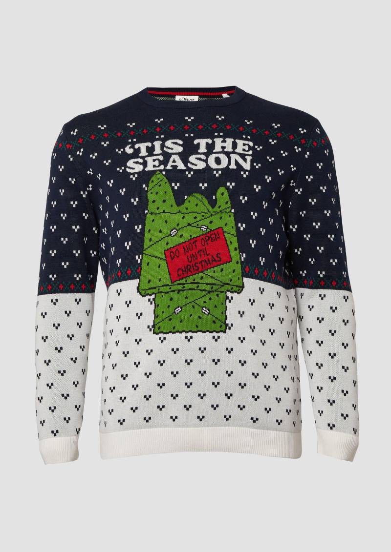 s.Oliver - Weihnachtspullover aus reiner Baumwolle mit Peanuts®-Motiv, Herren, blau|mehrfarbig von s.Oliver