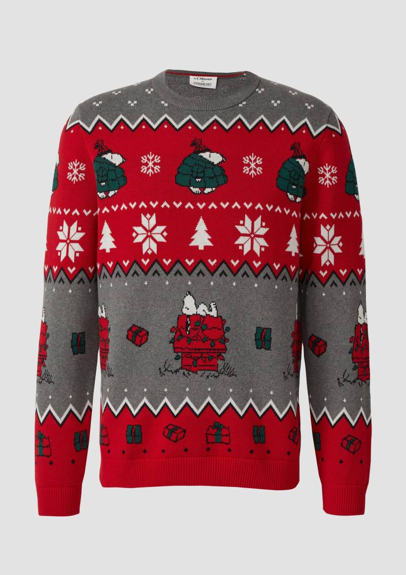 s.Oliver - Weihnachtspullover aus reiner Baumwolle mit Peanuts®-Motiv, Herren, grau|mehrfarbig von s.Oliver