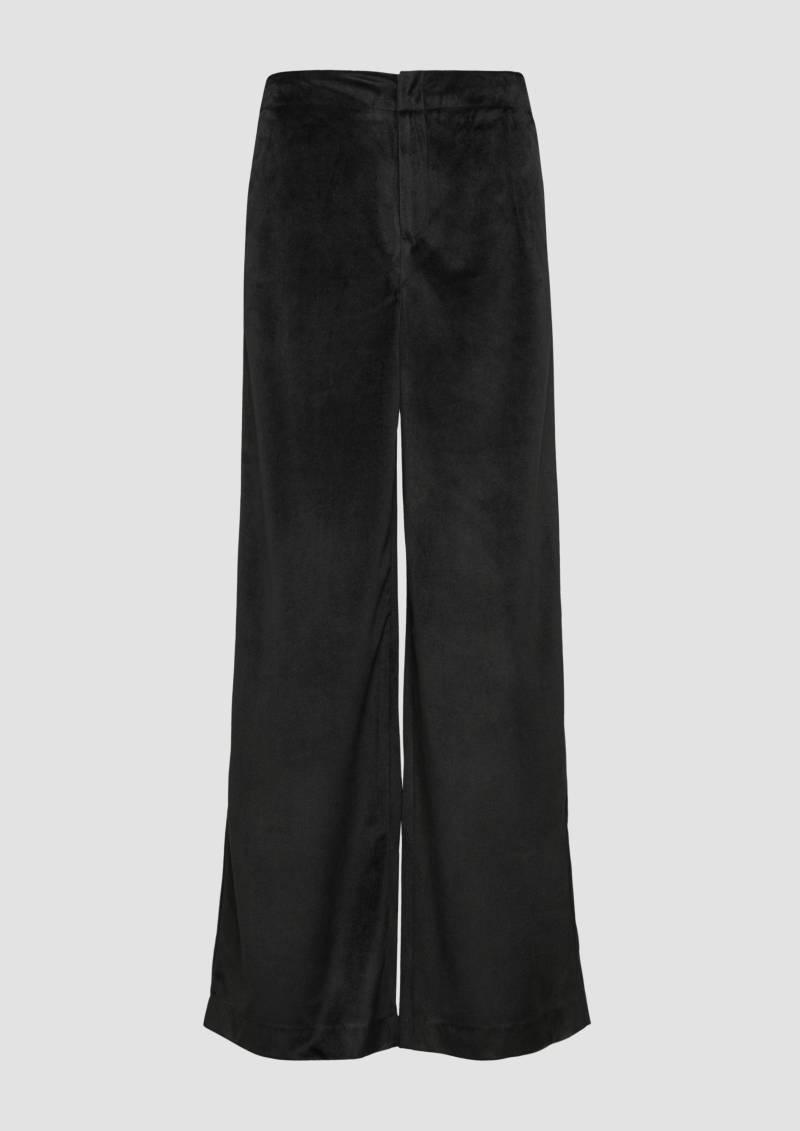 s.Oliver - Wide-Leg-Hose aus Samt mit elastischem Bund, Damen, schwarz von s.Oliver