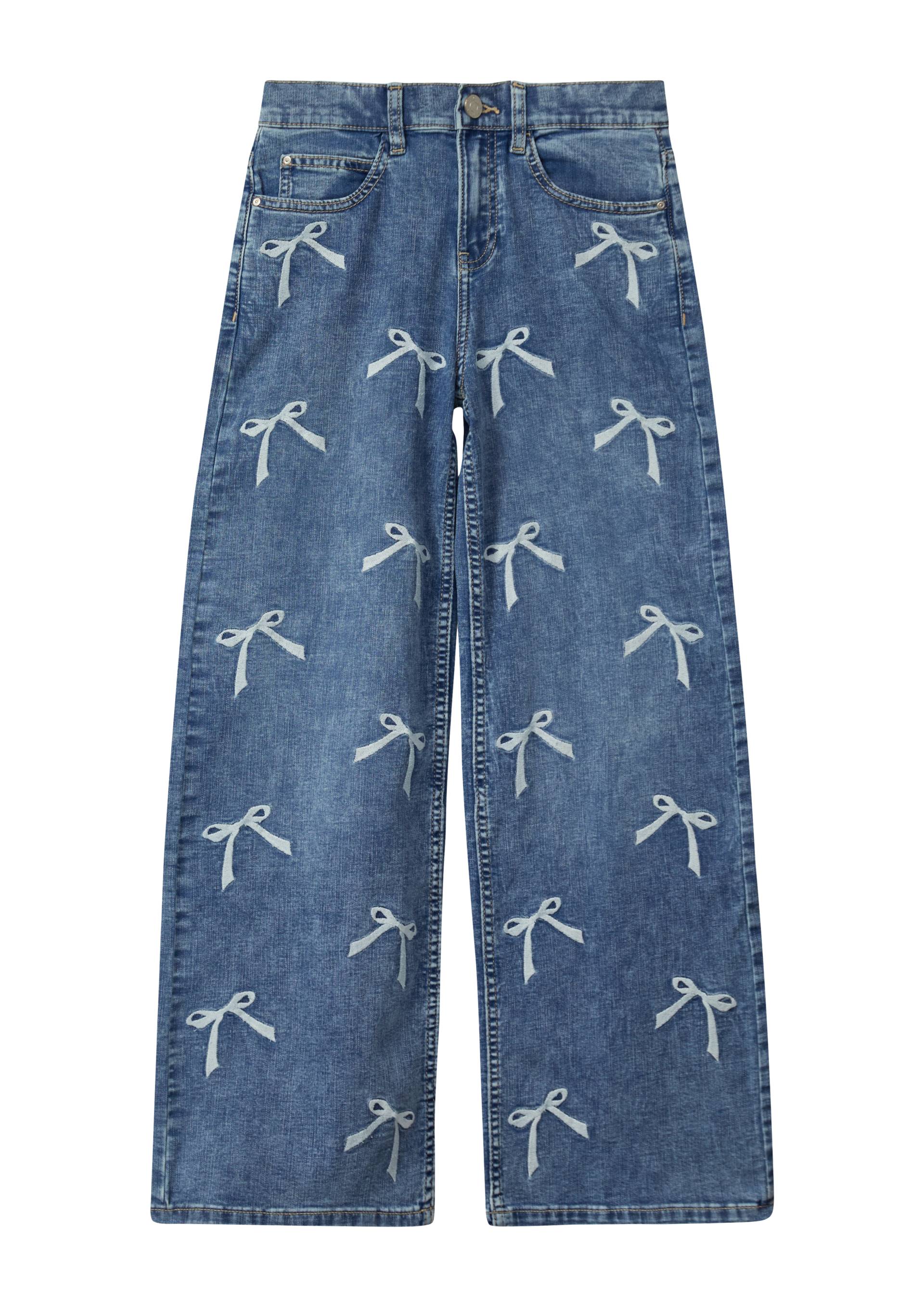 s.Oliver - Wide Leg Jeans mit Stickerei / Regular Fit / Mid Rise, Mädchen, blau von s.Oliver