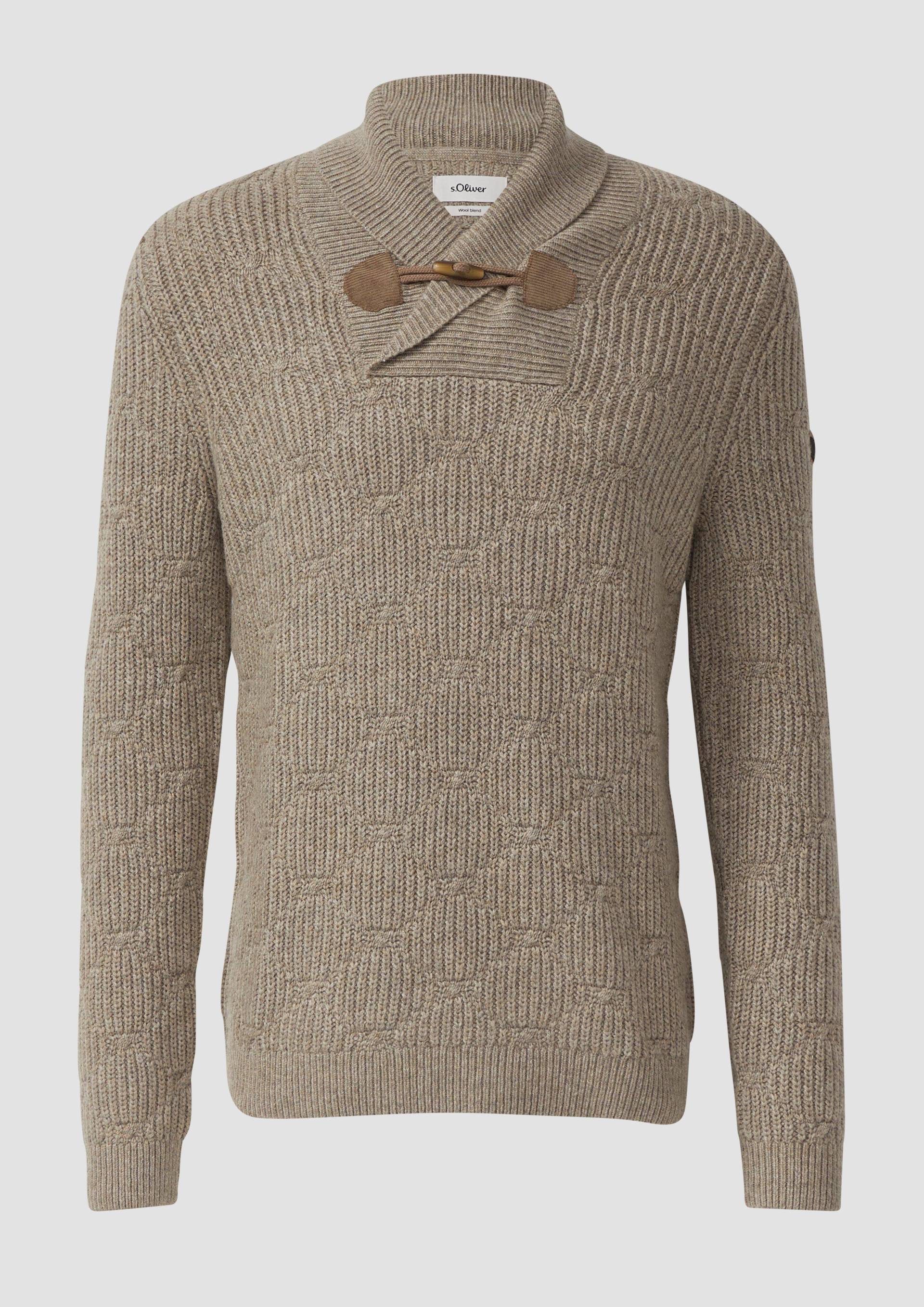 s.Oliver - Wollmix-Pullover mit Schalkragen und Struktur, Herren, Beige von s.Oliver