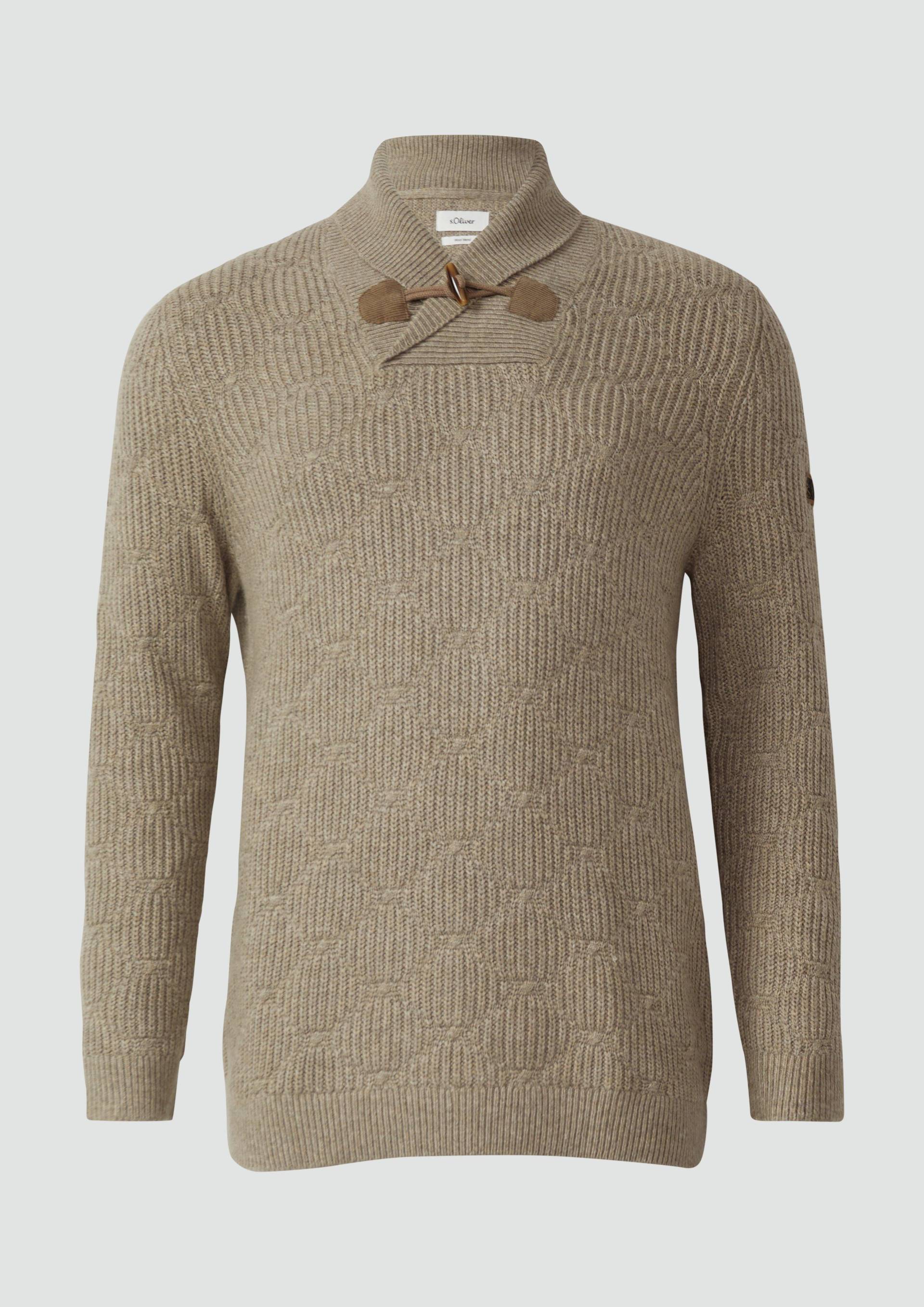 s.Oliver - Wollmix-Pullover mit Schalkragen und Struktur, Herren, Beige von s.Oliver