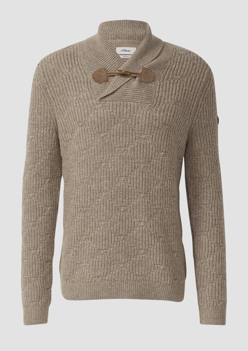 s.Oliver - Wollmix-Pullover mit Schalkragen und Struktur, Herren, Beige von s.Oliver
