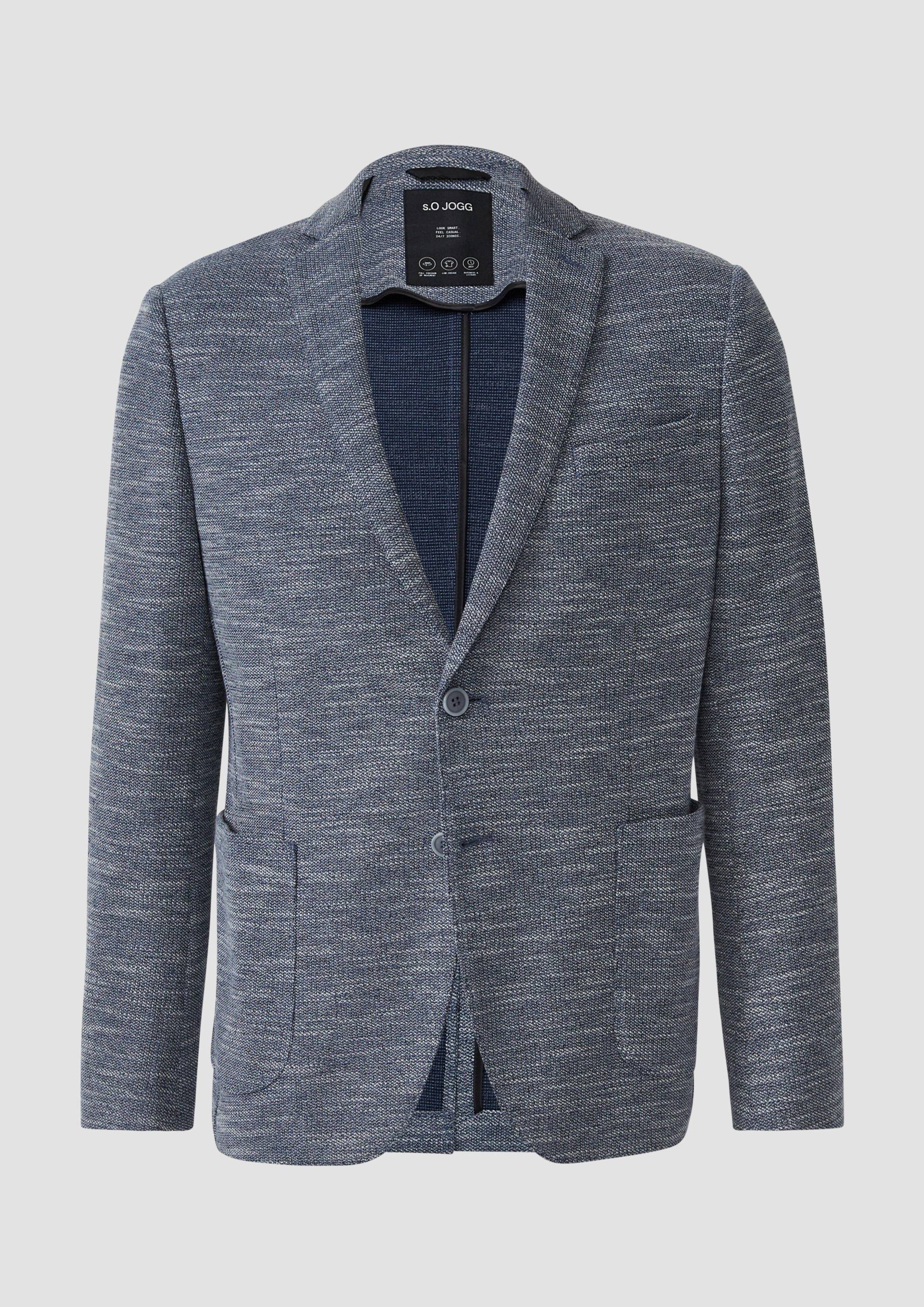 s.Oliver - s.O JOGG: Regular-Fit-Sakko aus meliertem Bouclé-Jersey, Herren, blau von s.Oliver