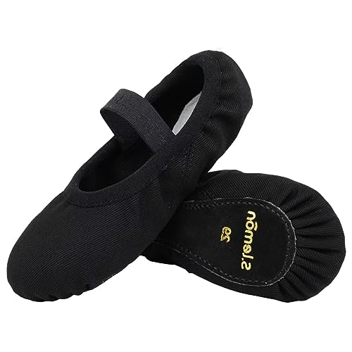 s.lemon Anfänger Ballet Schuhe,Elastisch Ganze Ledersohle Tanzschuhe Ballettschuhe für Kinder Mädchen Schwarz 28 von s.lemon