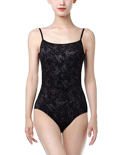 s.lemon Ballett Trikot Schwarz,Damen Spaghettiträger Ballettbody Balletttrikot mit BH 165 von s.lemon