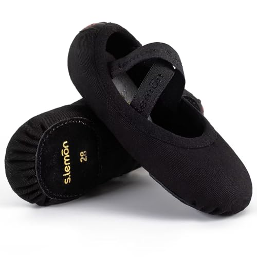 s.lemon Ballettschuhe,Elastische Leinen Geteilte Sohle Ballettschläppchen Ballet Schuhe Ballettschuhe für Kinder & Erwachsene Schwarz 26EU von s.lemon