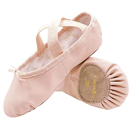 s.lemon Ballettschuhe,Leder Ballettschläppchen Geteilte Sohle Tanz Ballet Shoes Gymnastikschuhe für Mädchen Rosa 32 von s.lemon