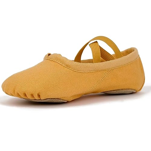 s.lemon Ballettschuhe Ballettschläppchen,Doppelschicht Leinwand Geteilte Sohle Ballett Schuh für Mädchen Kinder Damen Männer Braun (32 EU) von s.lemon
