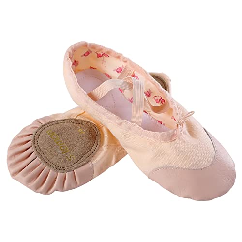 s.lemon Ballettschuhe Ballettschläppchen,Doppelschicht Leinwand Geteilte Sohle Ballett Schuh für Mädchen Kinder Damen Männer Lederzehe Rosa (31 EU) von s.lemon