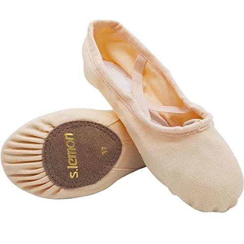 s.lemon Ballettschuhe,Canvas Runde Spitze Geteilte Sohle Tanzschläppchen Ballett Schuh Ballettschläppchen Rosa 40 von s.lemon