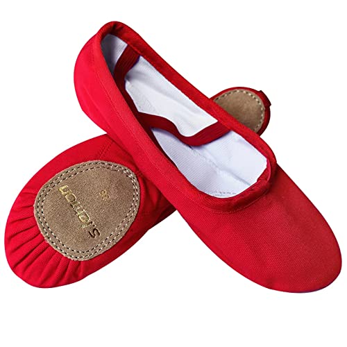 s.lemon Ballettschuhe Ballettschläppchen,Doppelschicht Leinwand Geteilte Sohle Ballett Schuh für Mädchen Kinder Damen Männer Rot (25 EU) von s.lemon