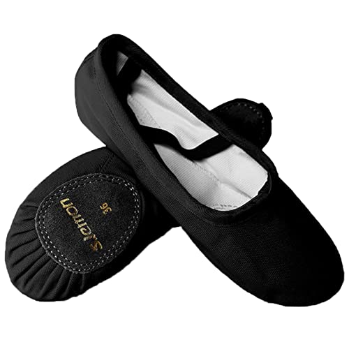 s.lemon Ballettschuhe Ballettschläppchen,Doppelschicht Leinwand Geteilte Sohle Ballett Schuh für Mädchen Kinder Damen Männer Schwarz (21 EU) von s.lemon