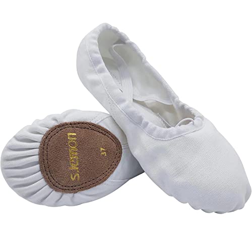 s.lemon Ballettschuhe Ballettschläppchen,Doppelschicht Leinwand Geteilte Sohle Ballett Schuh für Mädchen Kinder Damen Männer Weiß (28 EU) von s.lemon