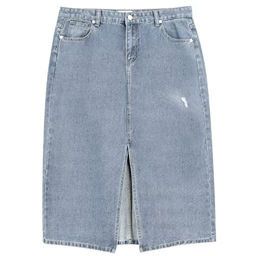 s.lemon Jeansröcke, Damen A-Linie Blau Jeans Röcke Knielang Jeansrock mit Schlitz Vorne Hellblau XS von s.lemon