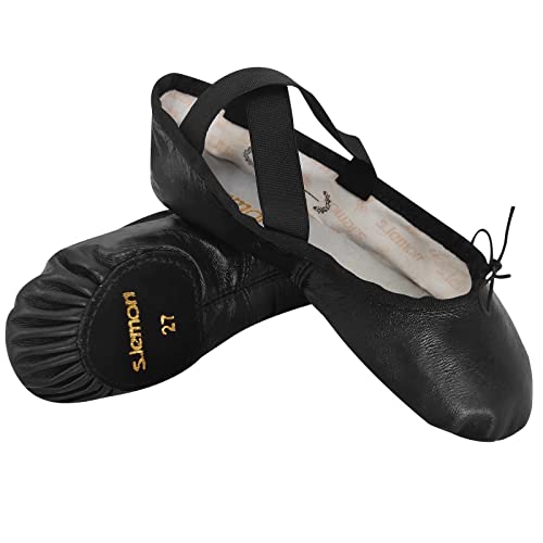 s.lemon Leder Ballettschuhe,Geteilte Sohle Ballett Schuh Tanzschuhe Ballettschläppchen für Mädchen Damen Black 28 von s.lemon