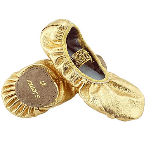 s.lemon Leder Ballettschuhe,Geteilte Sohle Glitzer Gold Tanzschuhe Ballettschläppchen für Mädchen Damen Gold 23 von s.lemon