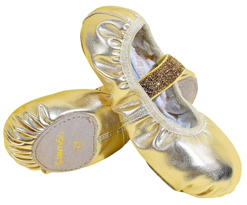 s.lemon Leder Ballettschuhe,Geteilte Sohle Glitzer Gold Tanzschuhe Ballettschläppchen für Mädchen Damen Gold 36 von s.lemon