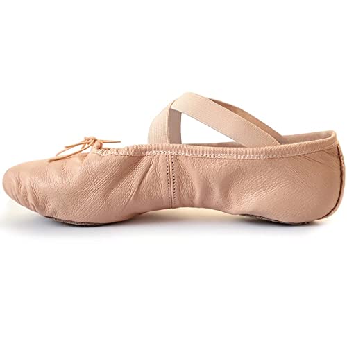 s.lemon Leder Ballettschuhe,Geteilte Sohle Rosa Tanzschuhe Ballettschläppchen für Mädchen Damen Pink 42 von s.lemon